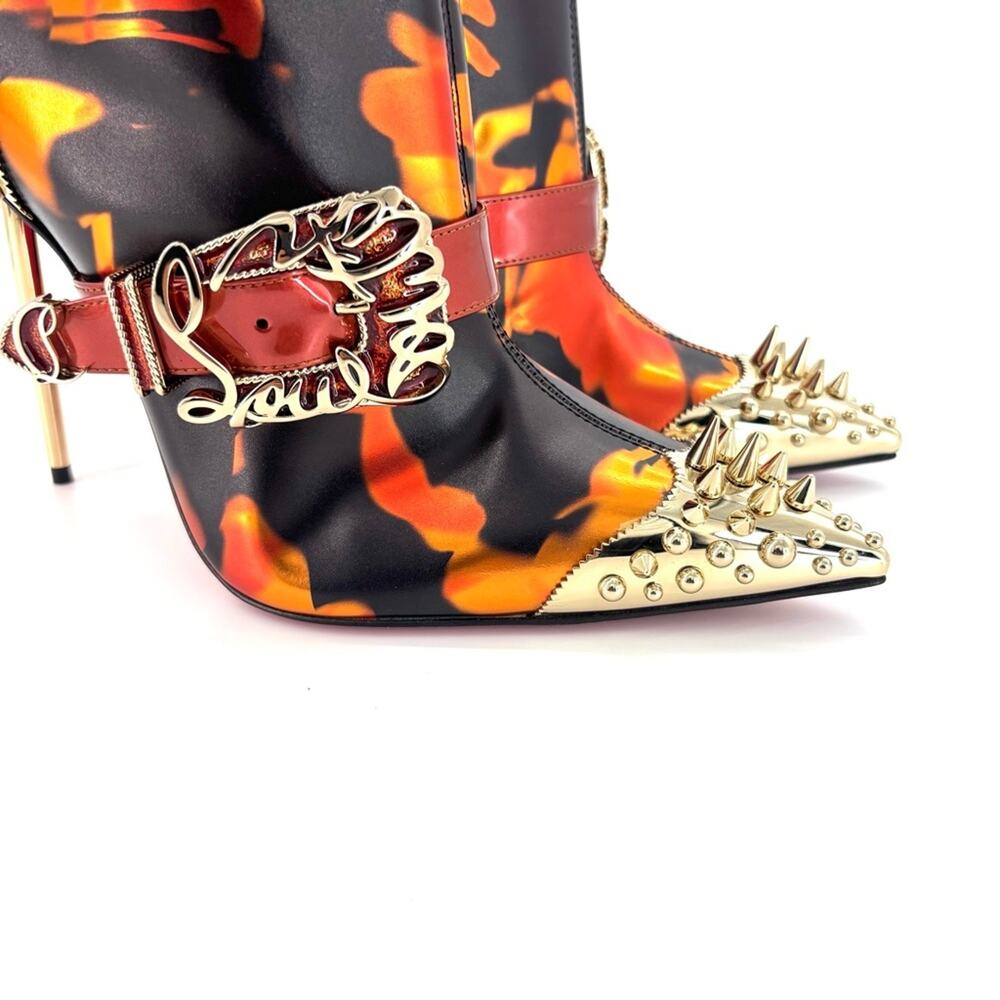 NEW Christian Louboutin Womenphis 100 Spike Logo Buckle Stiletto Heeled Boots 40 - Picture 7 of 11
